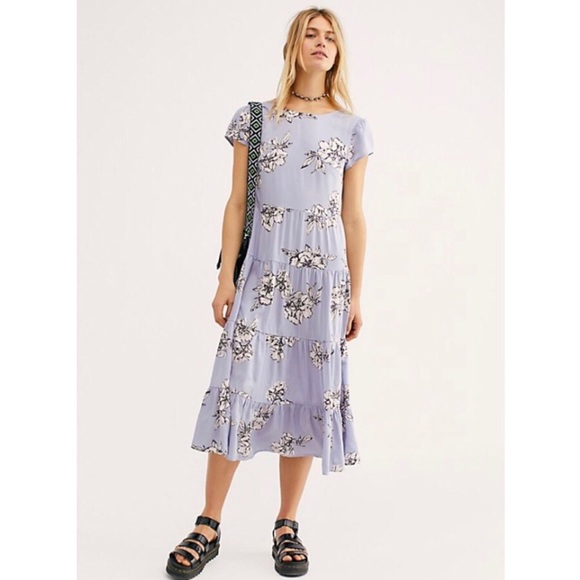 NWT Free People Periwinkle Rita Tiered Midi Dress - Picture 3 of 8